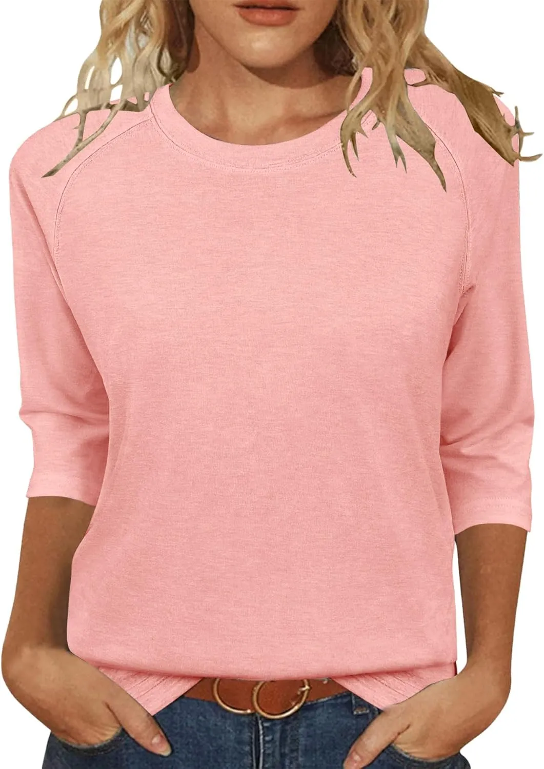 JomeDesign Womens Tops Casual 3/4 Sleeve Crew Neck Shirts Loose Fit Tunic Blouses Summer Tees