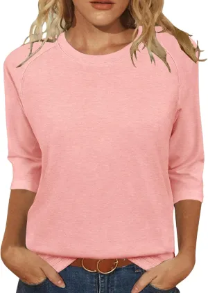 JomeDesign Womens Tops Casual 3/4 Sleeve Crew Neck Shirts Loose Fit Tunic Blouses Summer Tees