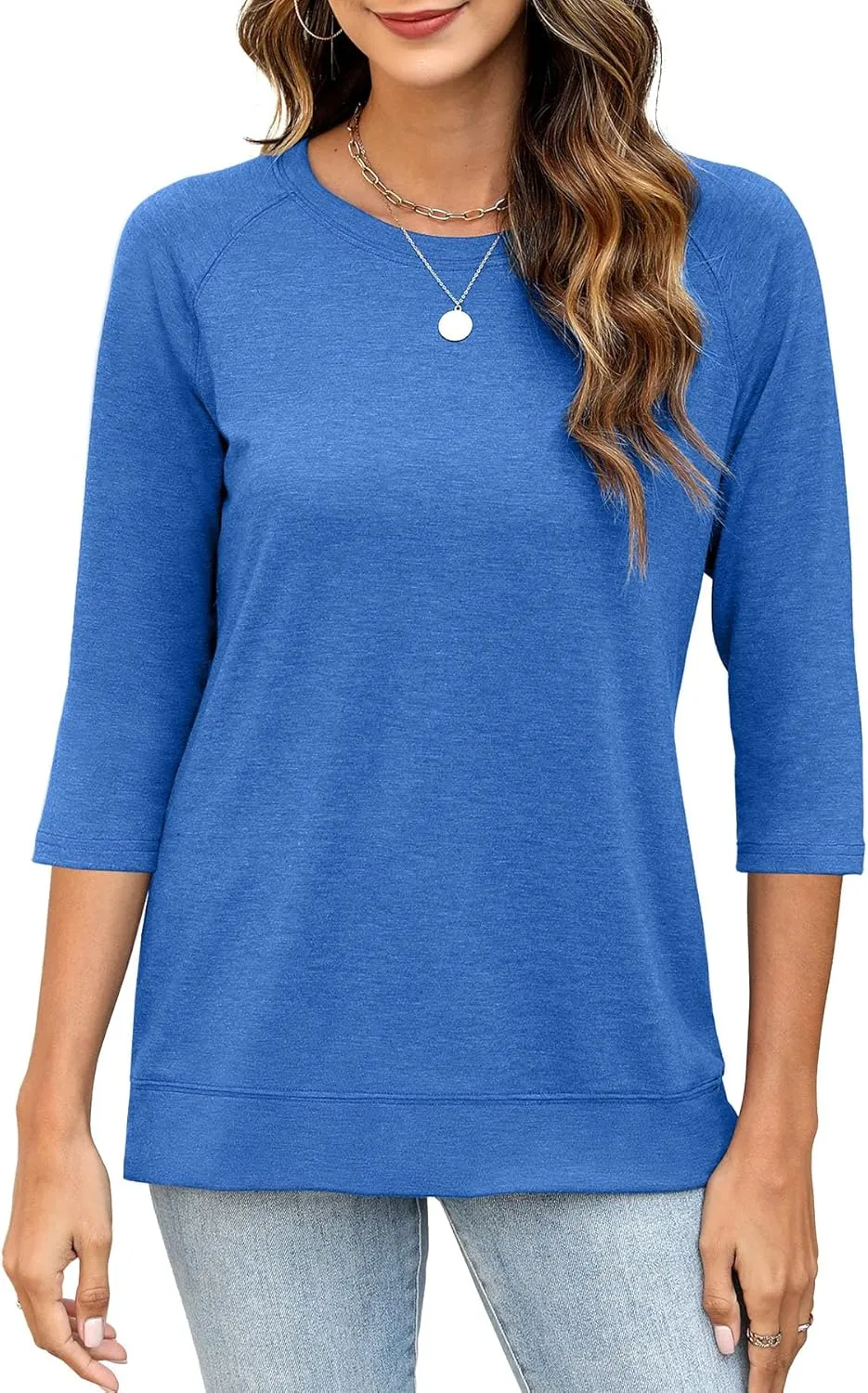 JomeDesign Womens Tops Casual 3/4 Sleeve Crew Neck Shirts Loose Fit Tunic Blouses Summer Tees