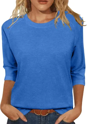 JomeDesign Womens Tops Casual 3/4 Sleeve Crew Neck Shirts Loose Fit Tunic Blouses Summer Tees
