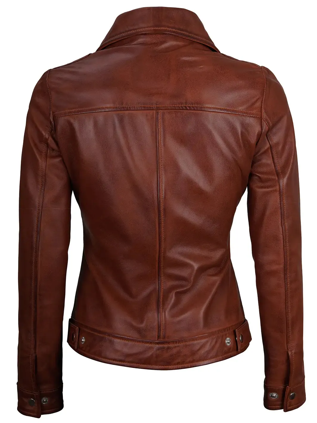 Jose Harrington Cognac Wax Women Leather Jacket