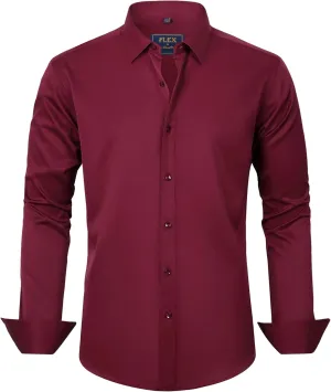 J.VER Men's Dress Shirts Solid Long Sleeve Stretch Wrinkle-Free Formal Shirt Business Casual Button Down Shirts