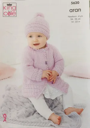 King Cole Comfort Aran Pattern 5620 - Jackets, Hat & Pram Blanket