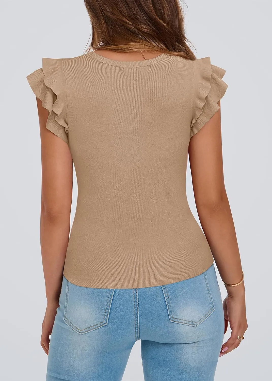 KIRUNDO Spring Tops for Women Flutter Short Sleeve Sweater Casual Crewneck Knit Pullover Shirts 2025 Fashion Summer Clothing