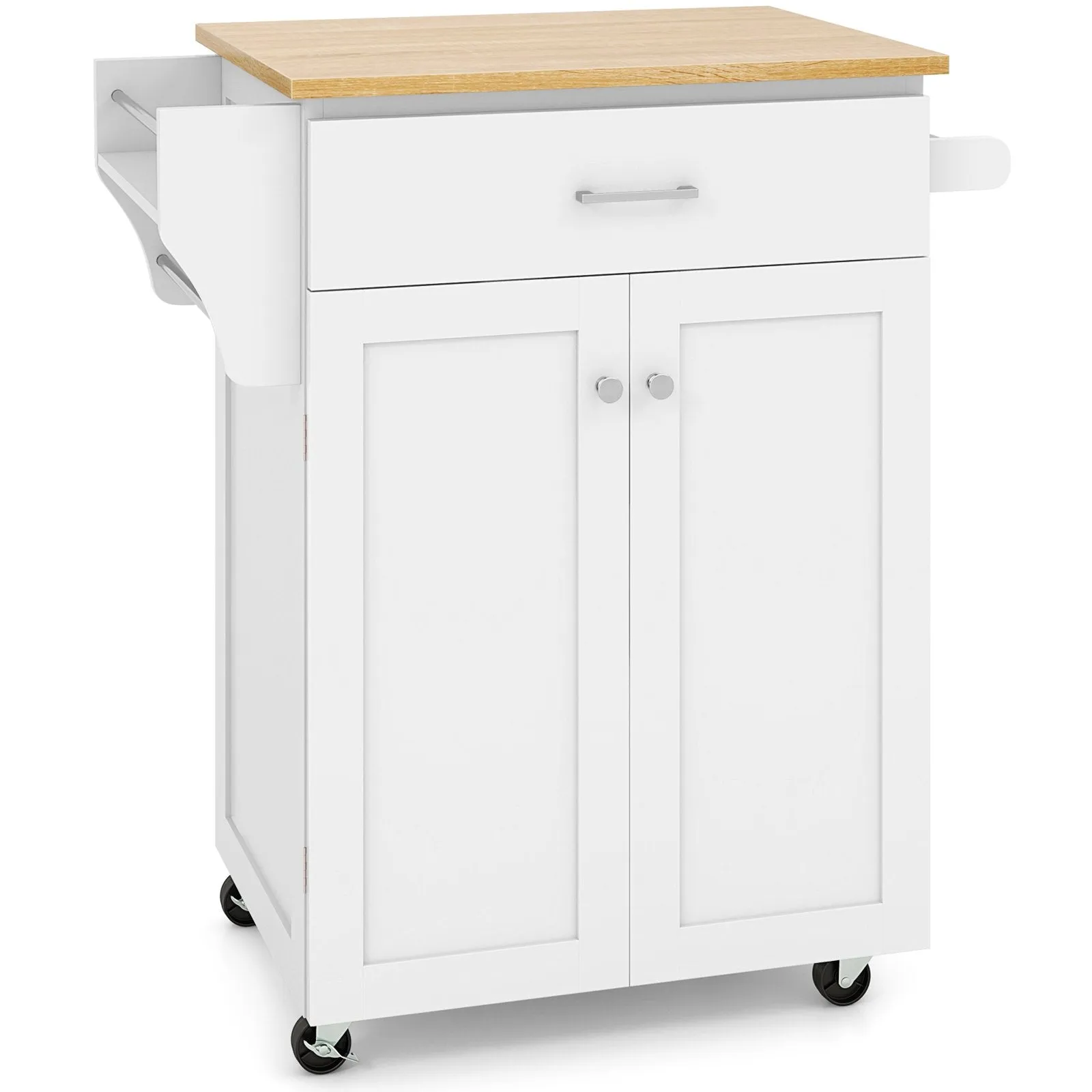 Kitchen Island on Wheels Rolling Kitchen Cart with Drawer and Storage Cabinet-White