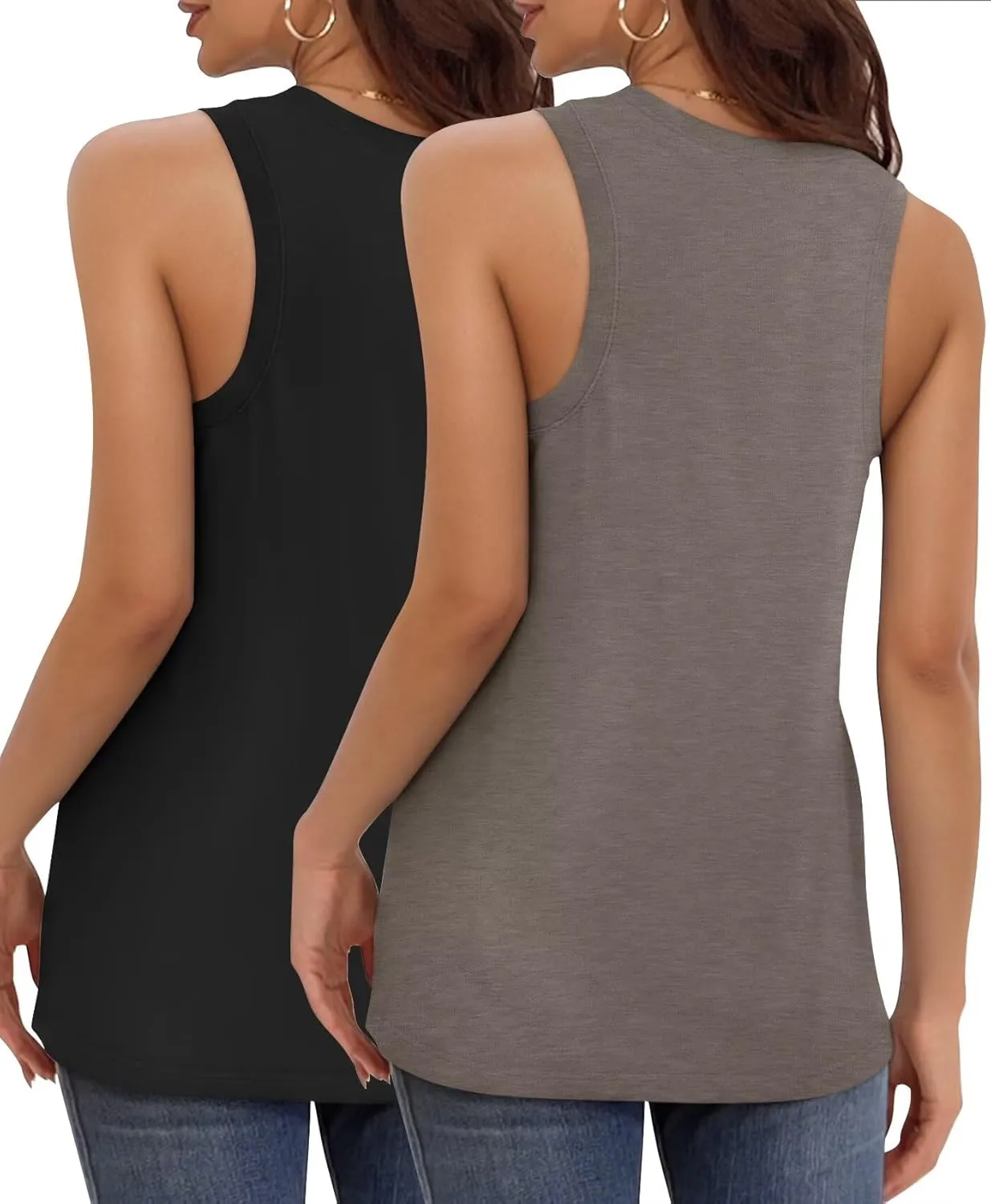 KKJ 2 Pack Womens Tank Tops 2025 Summer V Neck Sleeveless Loose Fit Casual Beach Vacation Outfits Shirt Trendy Cruise Clothes