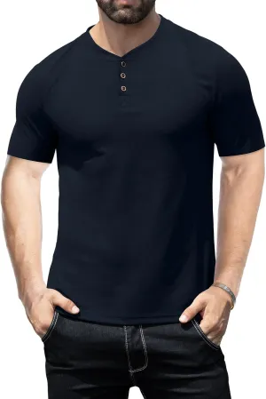 KUYIGO Men's Slim Fit Henley Shirts Short Long Sleeve Casual Tight Solid Waffle Fashion T-Shirts Tops