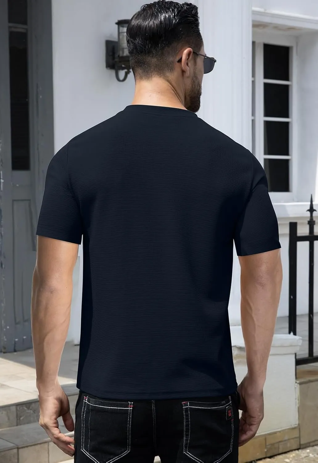 KUYIGO Men's Slim Fit Henley Shirts Short Long Sleeve Casual Tight Solid Waffle Fashion T-Shirts Tops