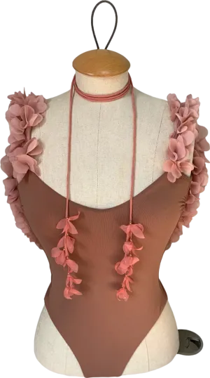 La Reveche Brown Floral Appliqué One-Piece Swimsuit UK S