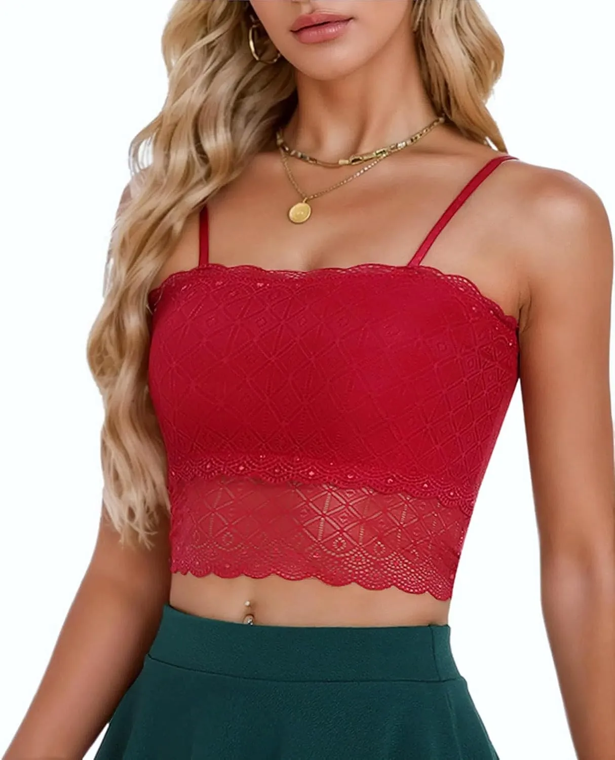 Lace Bralette for Women Camisole Tops Spaghetti Strap Double-Layered Tube Tops Lace Bandeau Bra