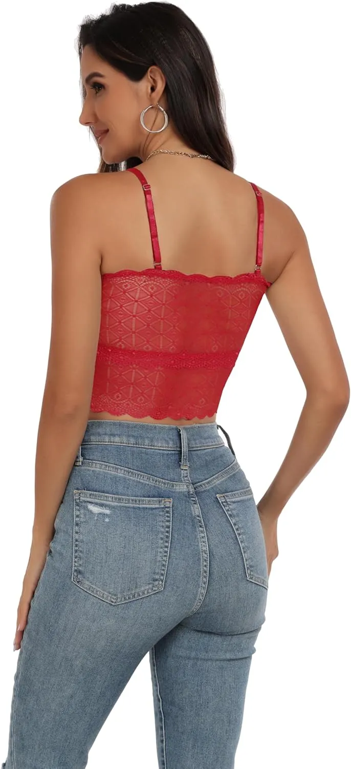 Lace Bralette for Women Camisole Tops Spaghetti Strap Double-Layered Tube Tops Lace Bandeau Bra