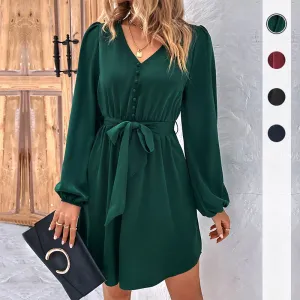 Ladies' New Solid Color Long Sleeve Dress