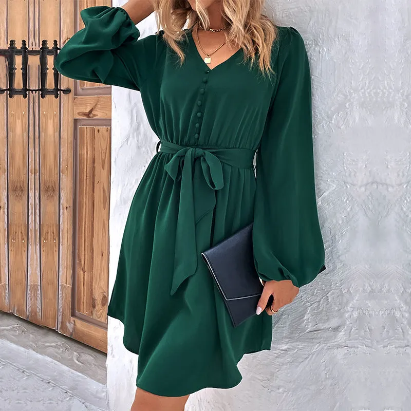 Ladies' New Solid Color Long Sleeve Dress