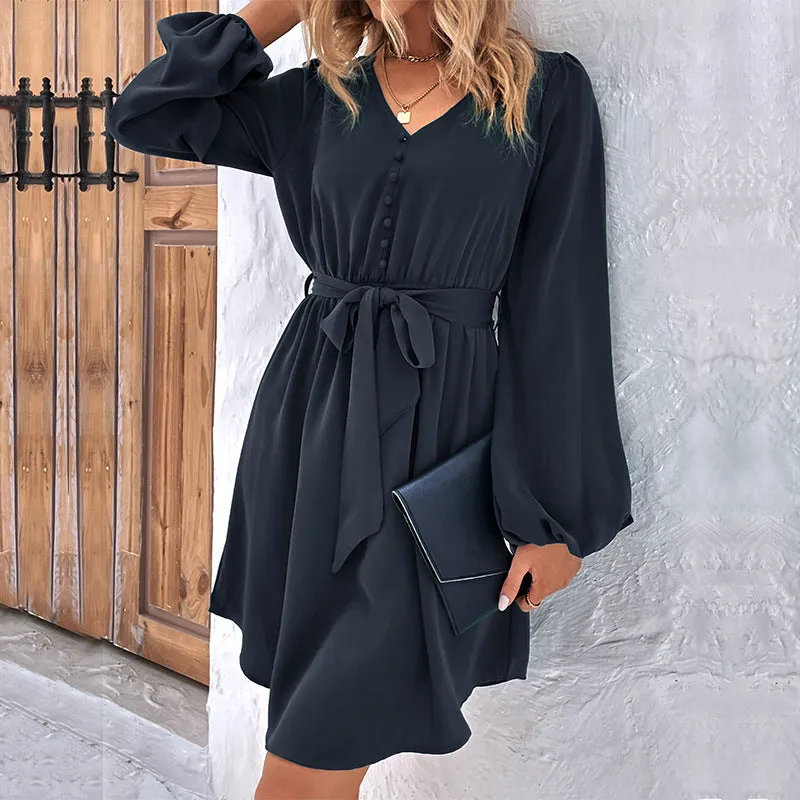 Ladies' New Solid Color Long Sleeve Dress