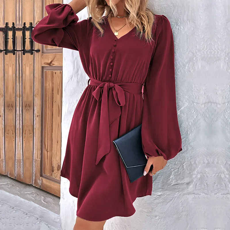 Ladies' New Solid Color Long Sleeve Dress