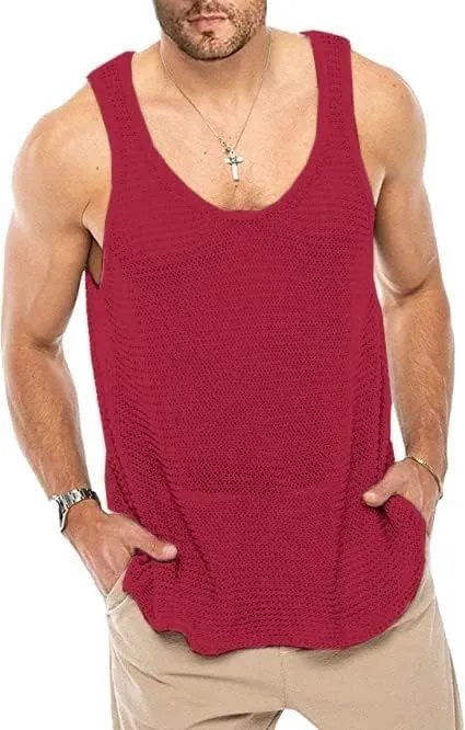 Lanliun See Through Sleeveless Tank Tops for Men Casual Unique Workout Outdoor T Shirts Gym Muscle Shirts