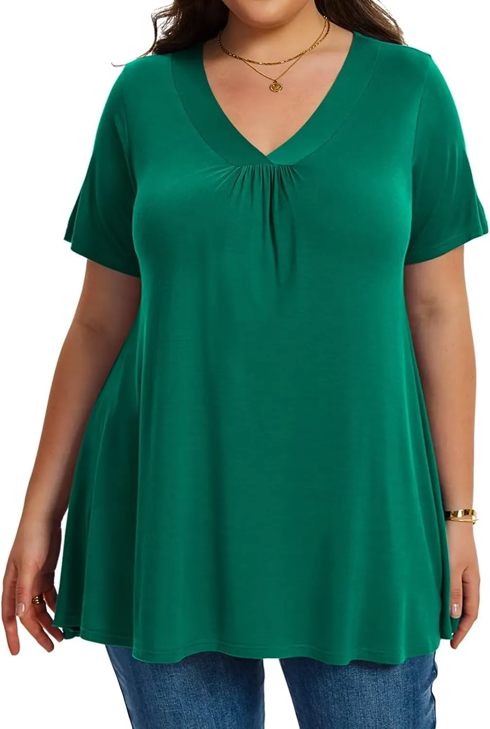 LARACE Plus Size Tops for Women Short Sleeve Women's V Neck Pleated Tunics Dressy T-Shirts Summer Clothes Loose Fit Blouses