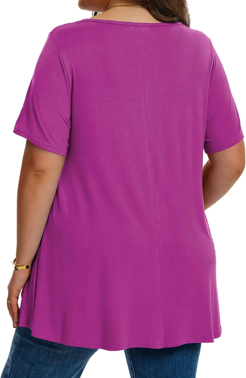 LARACE Plus Size Tops for Women Short Sleeve Women's V Neck Pleated Tunics Dressy T-Shirts Summer Clothes Loose Fit Blouses
