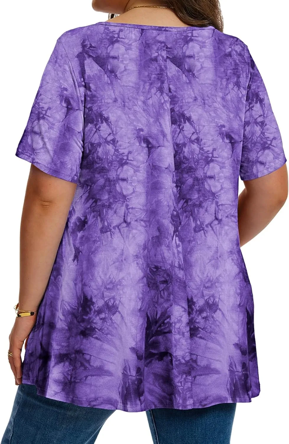LARACE Plus Size Tops for Women Short Sleeve Women's V Neck Pleated Tunics Dressy T-Shirts Summer Clothes Loose Fit Blouses