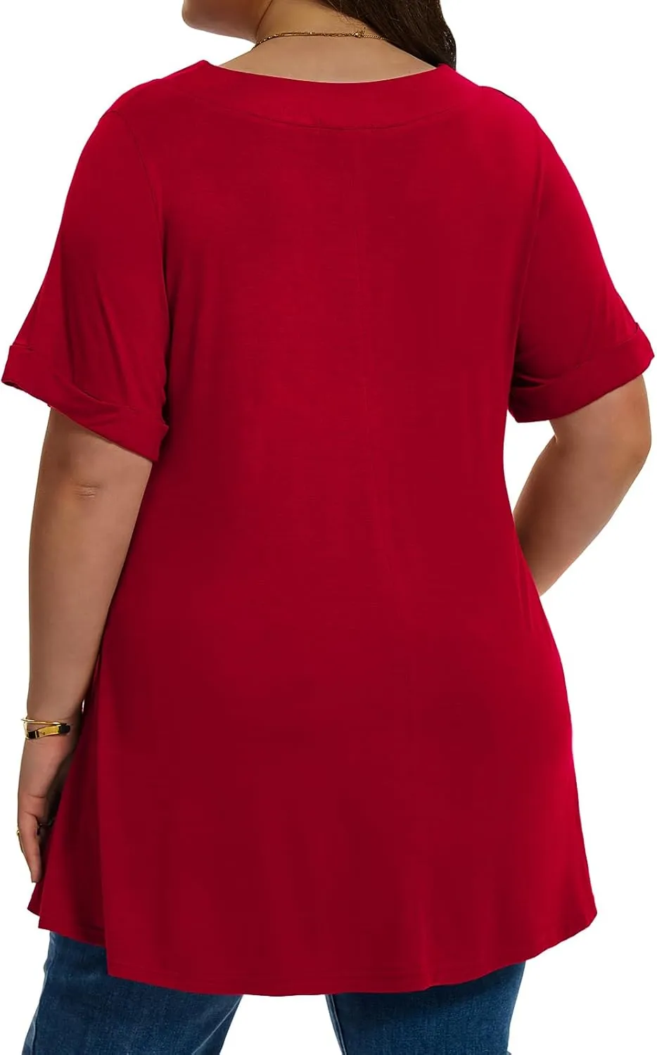 LARACE Women Plus Size Summer Tops Cuffed Short Sleeve Women's V Neck Tunics T-Shirts Blouses Clothes to Wear with Leggings