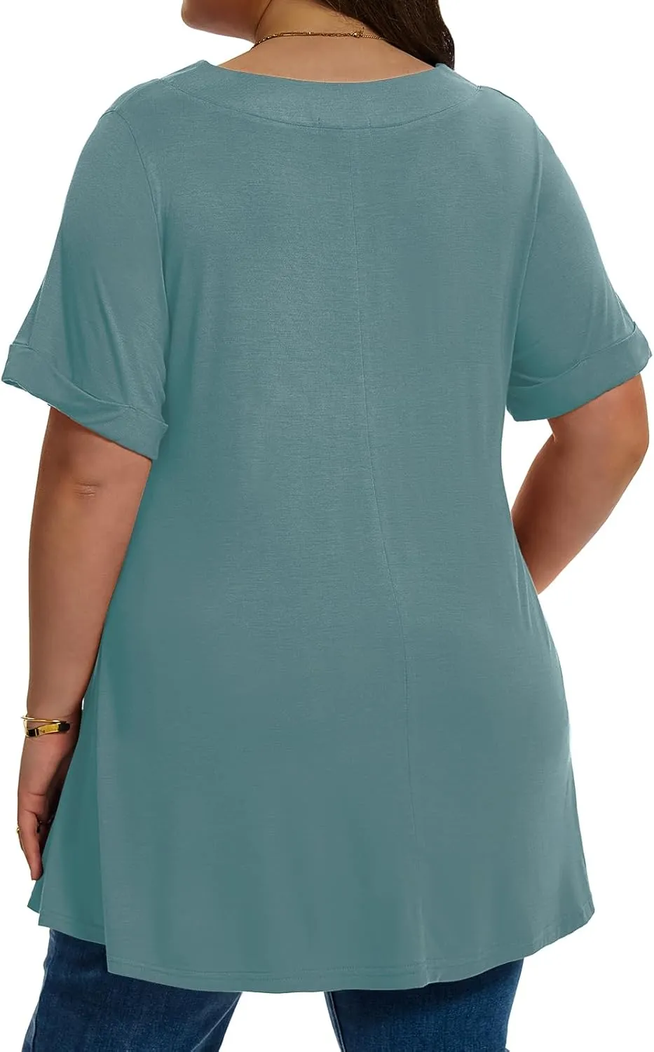 LARACE Women Plus Size Summer Tops Cuffed Short Sleeve Women's V Neck Tunics T-Shirts Blouses Clothes to Wear with Leggings