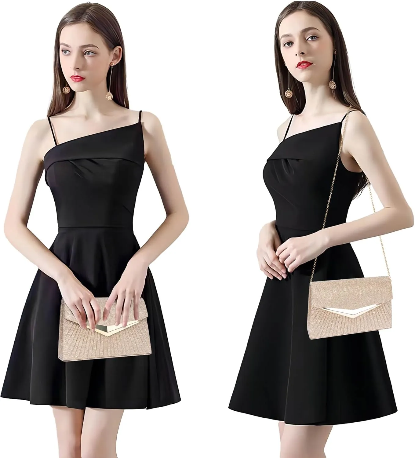 Larcenciel Women's Evening Handbags, Sparkly Pleated Evening Purse, Elegant Sequins Clutch for Wedding Formal Cocktail Party