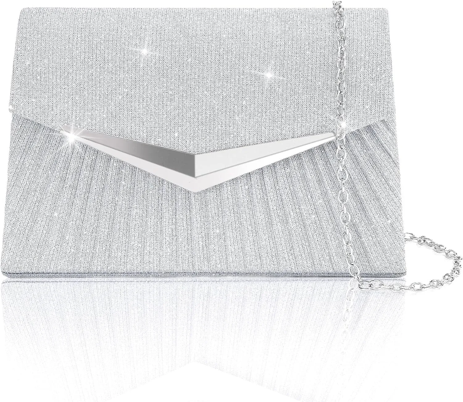 Larcenciel Women's Evening Handbags, Sparkly Pleated Evening Purse, Elegant Sequins Clutch for Wedding Formal Cocktail Party