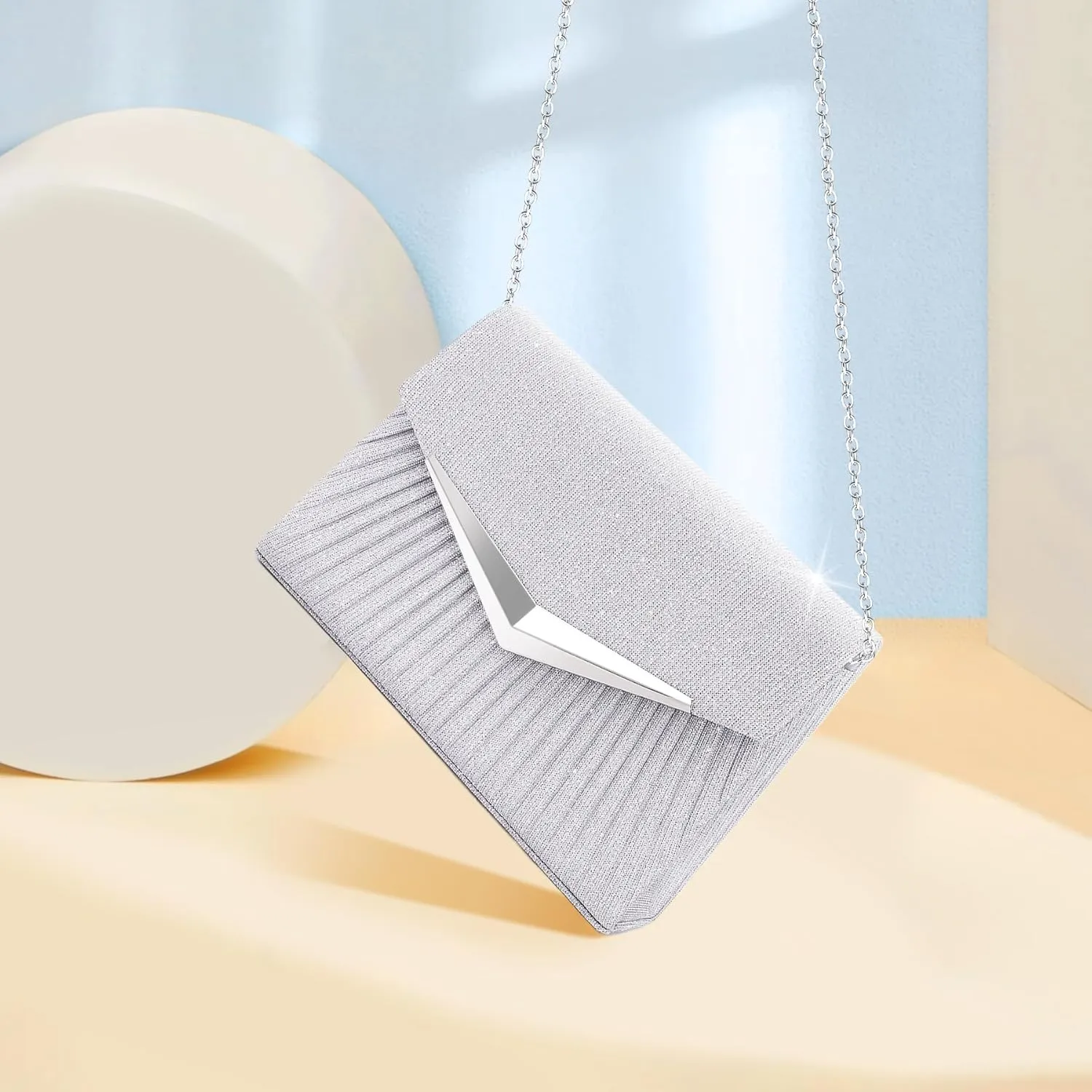 Larcenciel Women's Evening Handbags, Sparkly Pleated Evening Purse, Elegant Sequins Clutch for Wedding Formal Cocktail Party