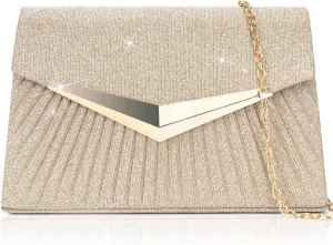 Larcenciel Women's Evening Handbags, Sparkly Pleated Evening Purse, Elegant Sequins Clutch for Wedding Formal Cocktail Party