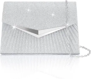 Larcenciel Women's Evening Handbags, Sparkly Pleated Evening Purse, Elegant Sequins Clutch for Wedding Formal Cocktail Party