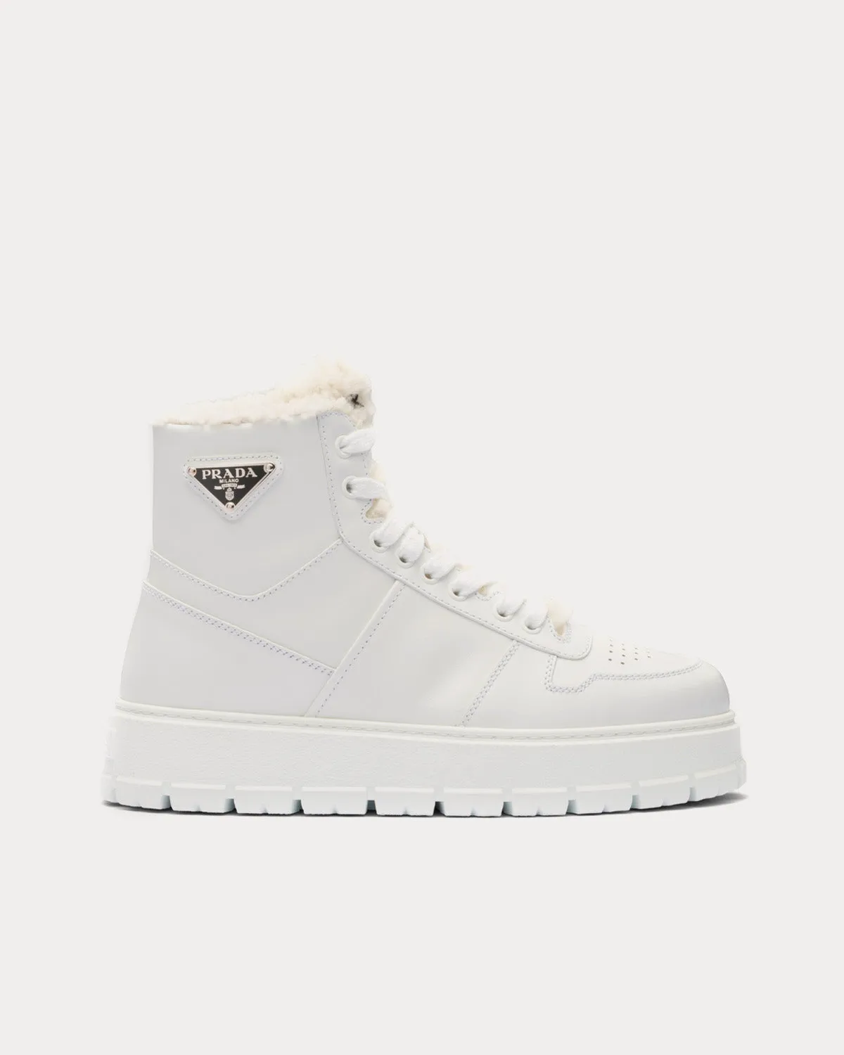 Leather & Shearling White High Top sneakers