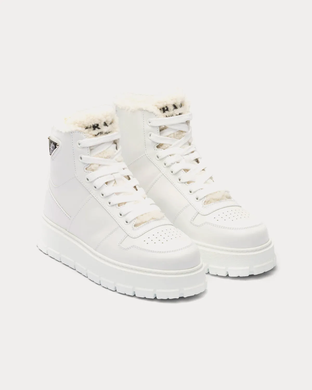 Leather & Shearling White High Top sneakers