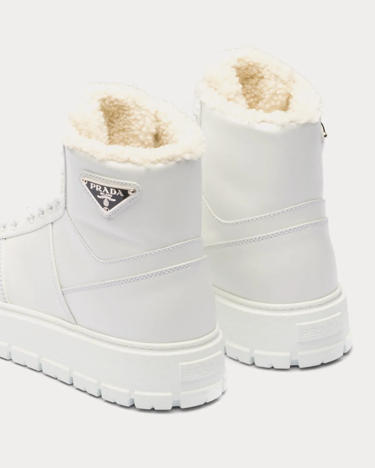 Leather & Shearling White High Top sneakers