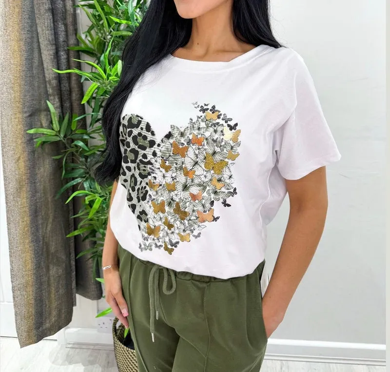 Leopard Butterfly Cotton T-Shirt Top