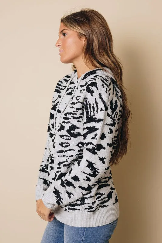Leopard Sweater Hoodie - Gray