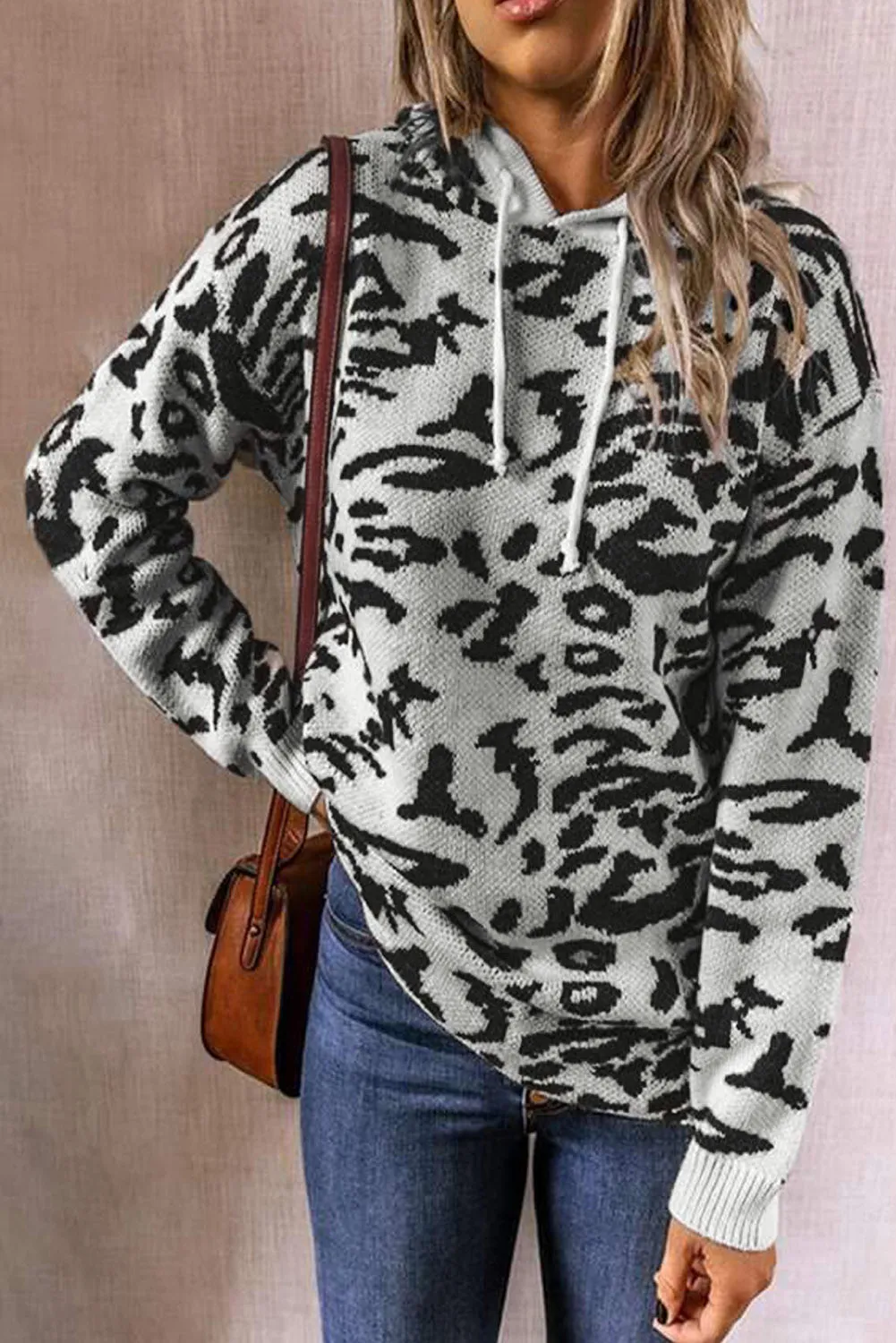 Leopard Sweater Hoodie - Gray
