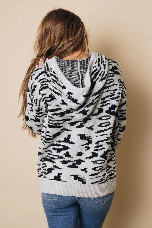 Leopard Sweater Hoodie - Gray