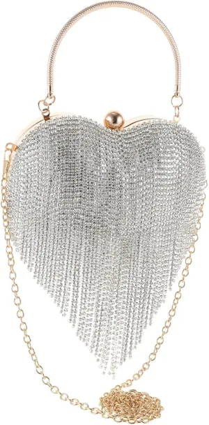 LIFKOME Fashionable Women's Evening Bag Heart Shaped Tassel Clutch Bridal Wedding Clutch Purse