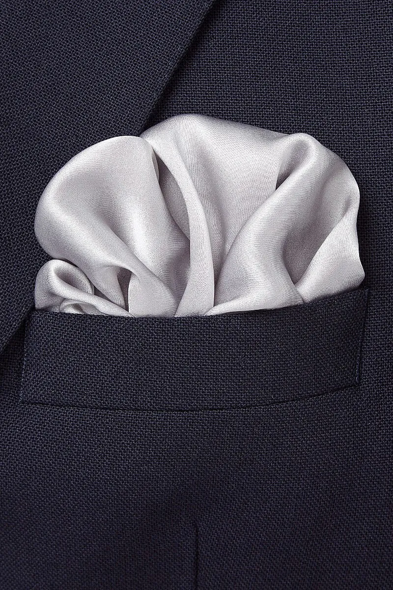 Light Grey Plain Silk Pocket Square