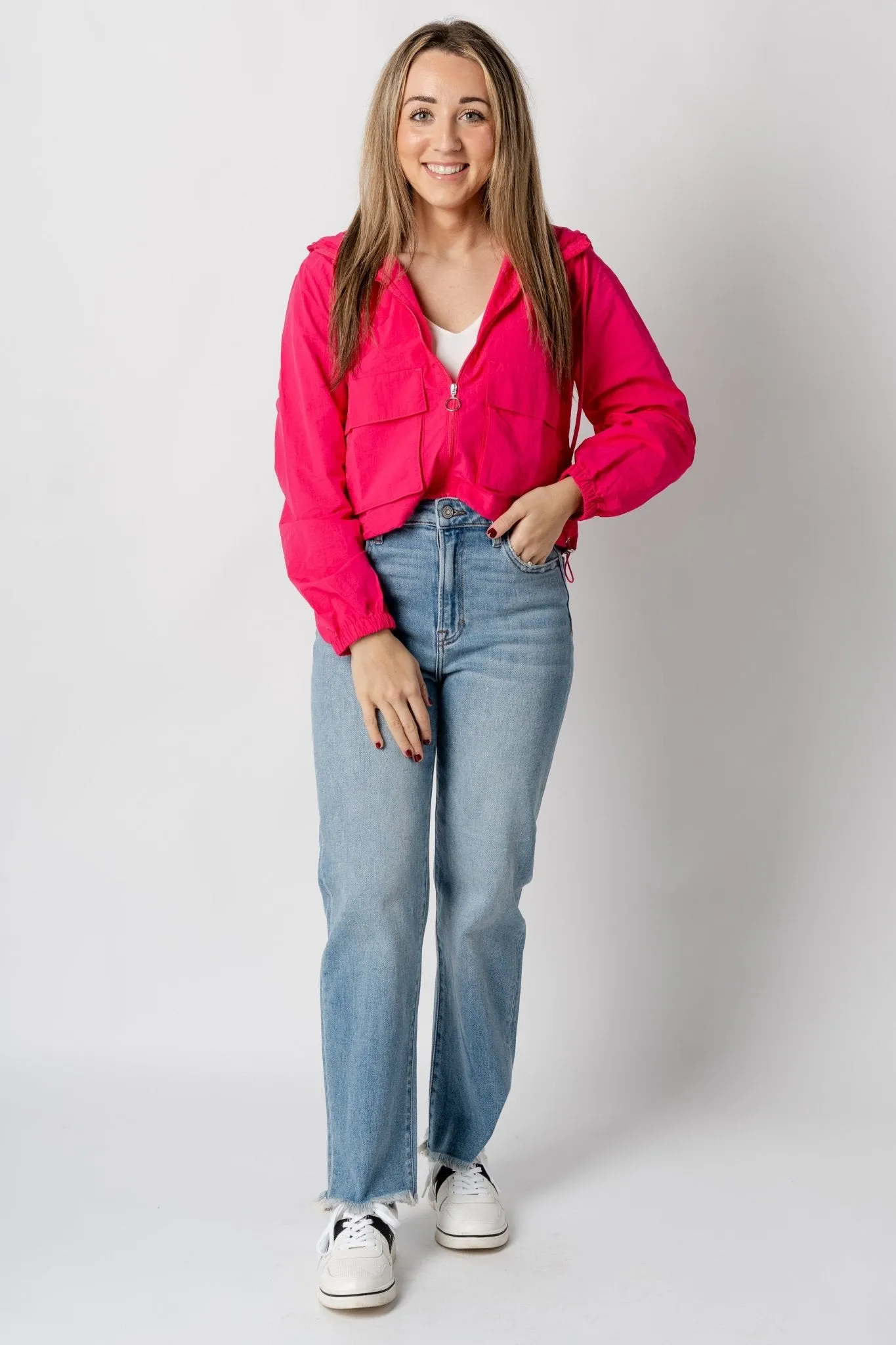 Lightweight nylon cargo jacket fuchsia