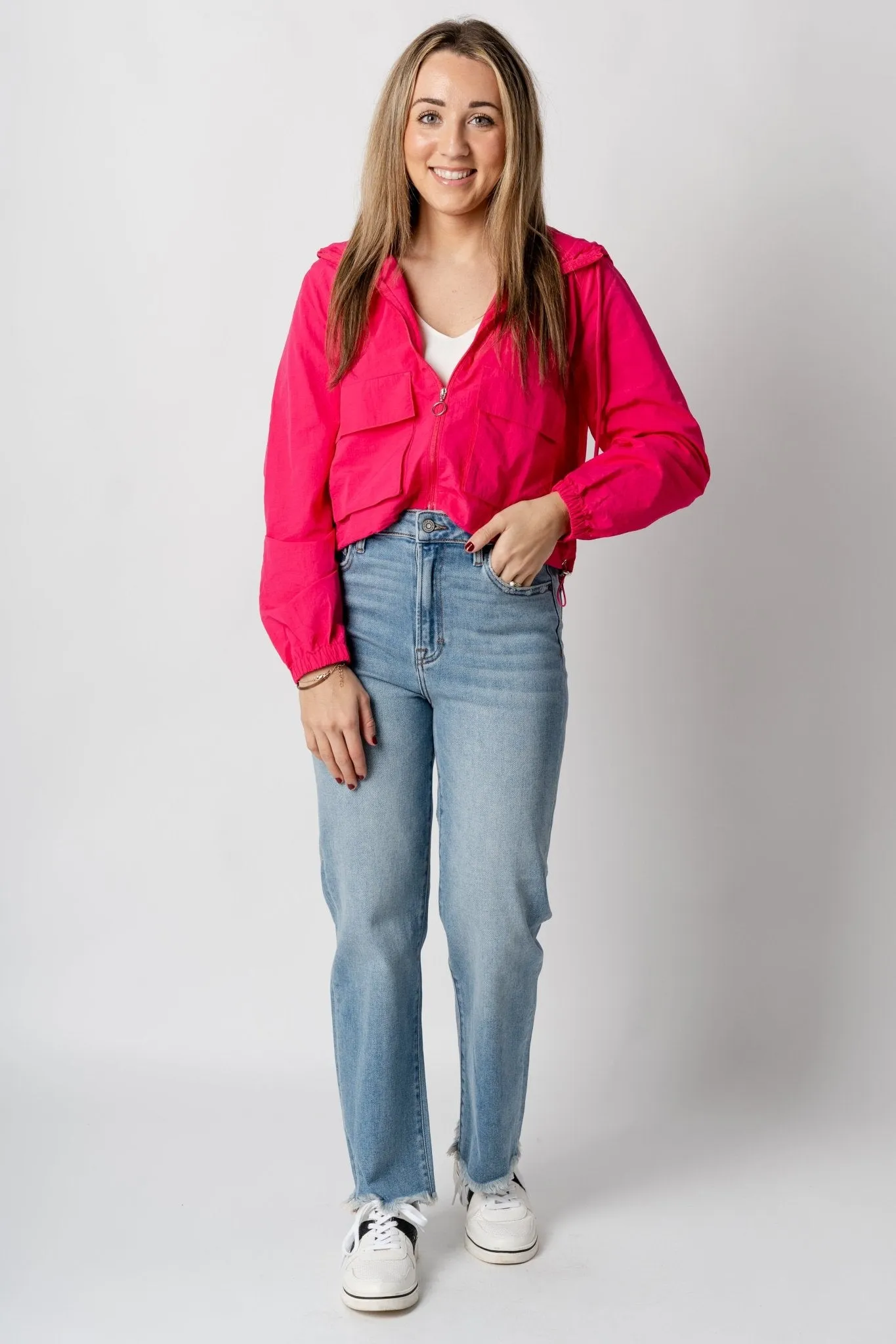 Lightweight nylon cargo jacket fuchsia