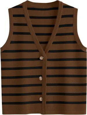 LILLUSORY Summer Vest Tops for Women 2025 Striped Sweater Vests Vacation Button Up Outfits Spring Shirts Blouses Clothes