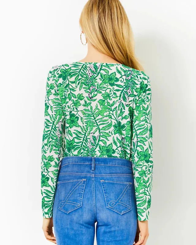 Lilly Pulitzer Etta Scoop Neck Long Sleeve Top Fiddle Leaf Green Lil Escape Plan