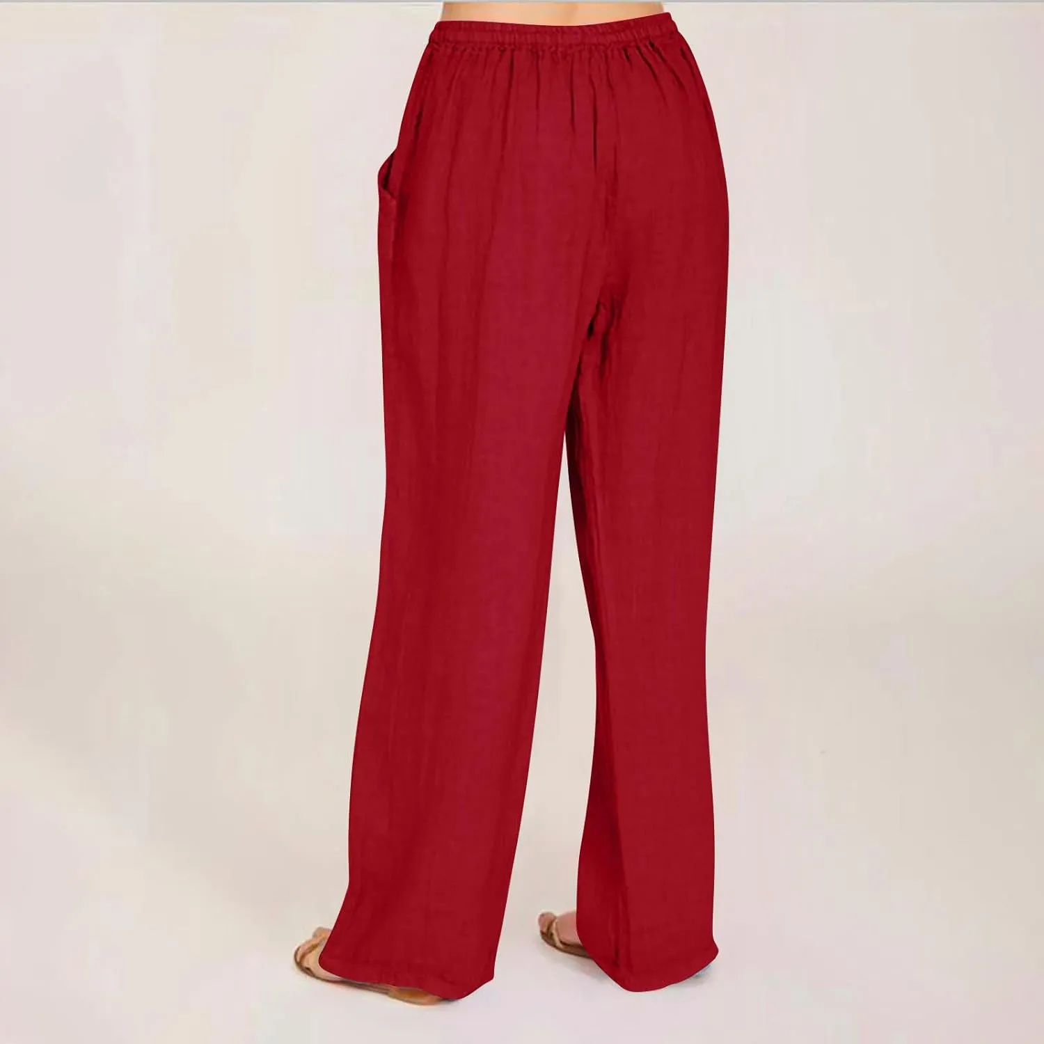 Linen Pants Women Summer 2025 Casual Drawstring High Waist Cotton Wide Leg Petite Pant Lounge Trousers with Pockets