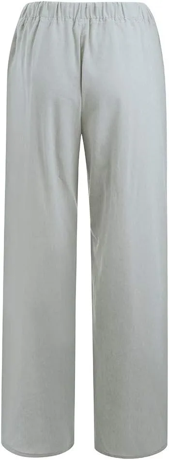 Linen Pants Women Summer 2025 Casual Drawstring High Waist Cotton Wide Leg Petite Pant Lounge Trousers with Pockets