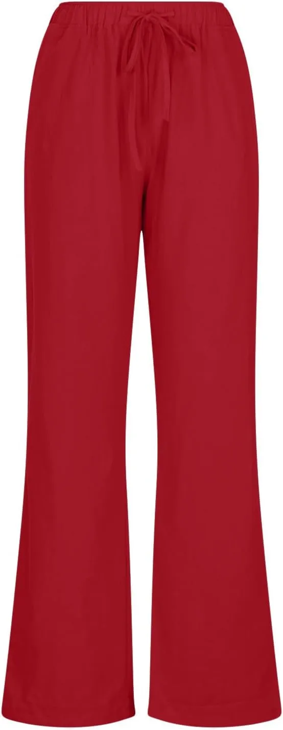 Linen Pants Women Summer 2025 Casual Drawstring High Waist Cotton Wide Leg Petite Pant Lounge Trousers with Pockets