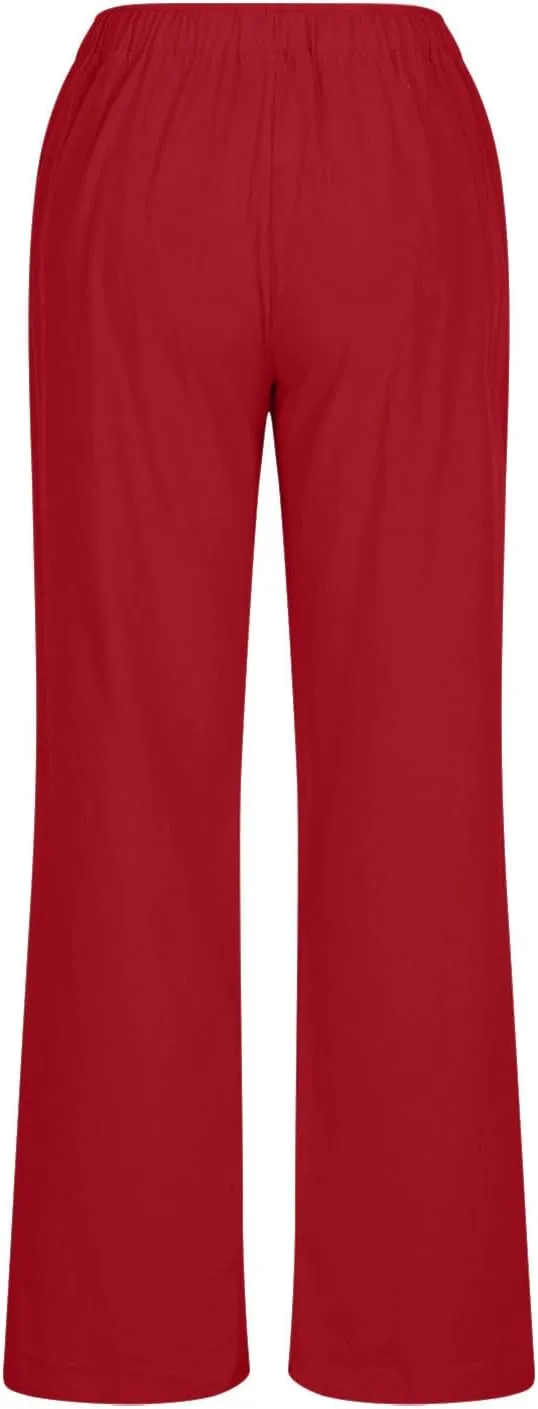Linen Pants Women Summer 2025 Casual Drawstring High Waist Cotton Wide Leg Petite Pant Lounge Trousers with Pockets