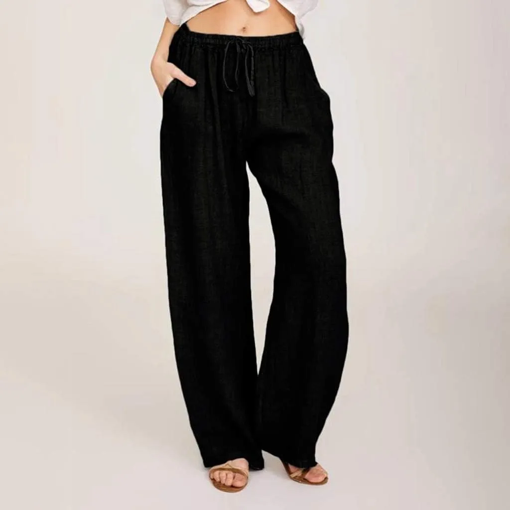 Linen Pants Women Summer 2025 Casual Drawstring High Waist Cotton Wide Leg Petite Pant Lounge Trousers with Pockets