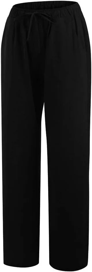 Linen Pants Women Summer 2025 Casual Drawstring High Waist Cotton Wide Leg Petite Pant Lounge Trousers with Pockets
