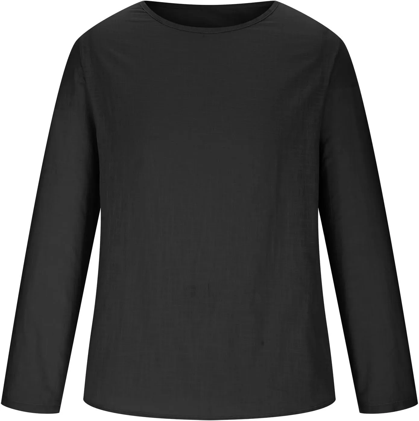Linen Shirts for Men Long Sleeve Solid Lightweight Crew Neck Casual Shirts Summer Fashion Beach Pullover Tops